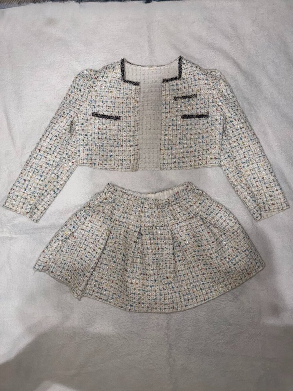 Girls Confetti Tweed Co-Ord Blazer & Pleated Skirt Set - Size 7